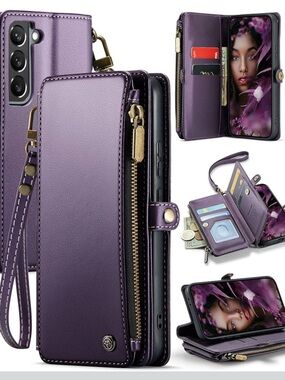Cell Phone Case Galaxy S21 5G Case Wallet Purple Leather